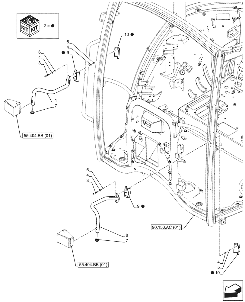 Схема запчастей Case IH FARMALL 110C - (55.404.BB[05]) - VAR - 332717, 743580 - INDICATOR LIGHT, SUPPORT, CAB (55) - ELECTRICAL SYSTEMS