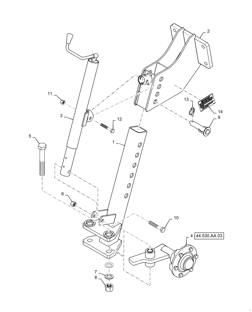 Схема запчастей Case IH TRUE-TANDEM 375 - (44.530.AA[05]) - RIGHT STABILIZER WHEEL PIVOT (44) - WHEELS