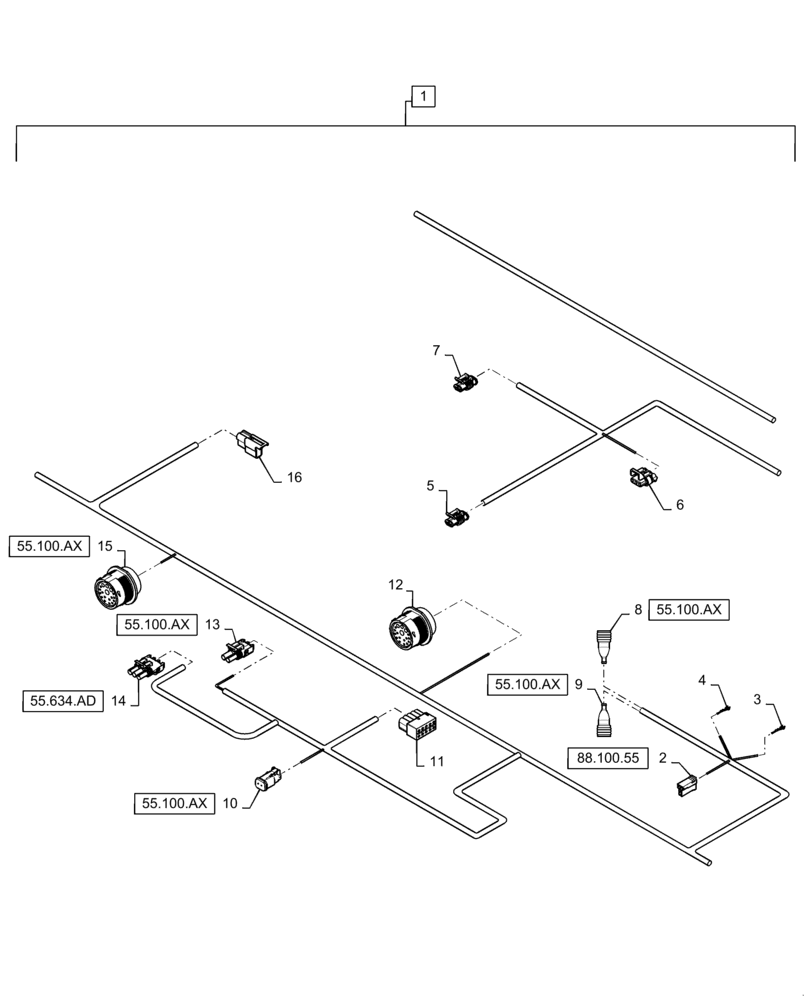 Схема запчастей Case IH WD1504 - (55.101.AC[03]) - WIRE HARNESS & CONNECTOR, DRAPER FD4 (CONT,) (55) - ELECTRICAL SYSTEMS