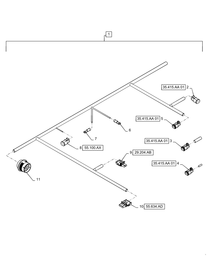 Схема запчастей Case IH WD2304 - (55.101.AC[05]) - WIRE HARNESS & CONNECTOR, NON-DRAPER, FM6 (CONT,) (55) - ELECTRICAL SYSTEMS