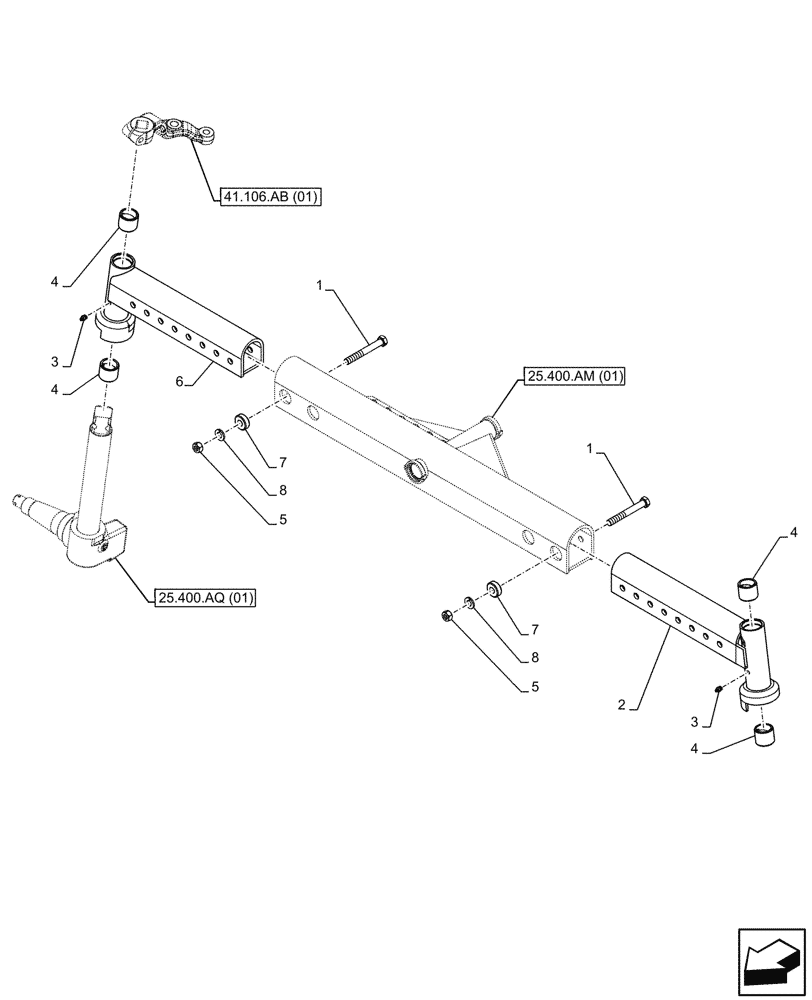 Схема запчастей Case IH FARMALL 100C - (25.400.AD[01]) - VAR - 330581 - FRONT AXLE, EXTENSION, 2WD (25) - FRONT AXLE SYSTEM