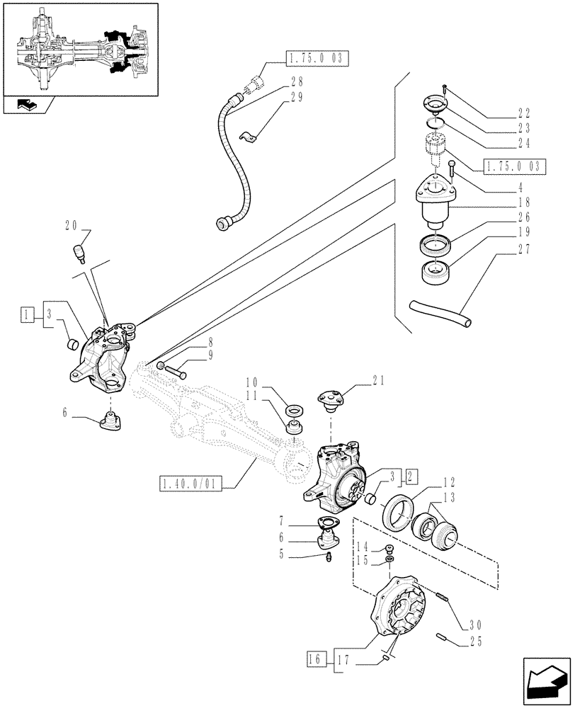 Схема запчастей Case IH PUMA 180 - (1.40.1/02[01A]) - (VAR.195) FRONT AXLE WITH BRAKES - STEERING KNUCKLES AND HUBS - D6632 (04) - FRONT AXLE & STEERING