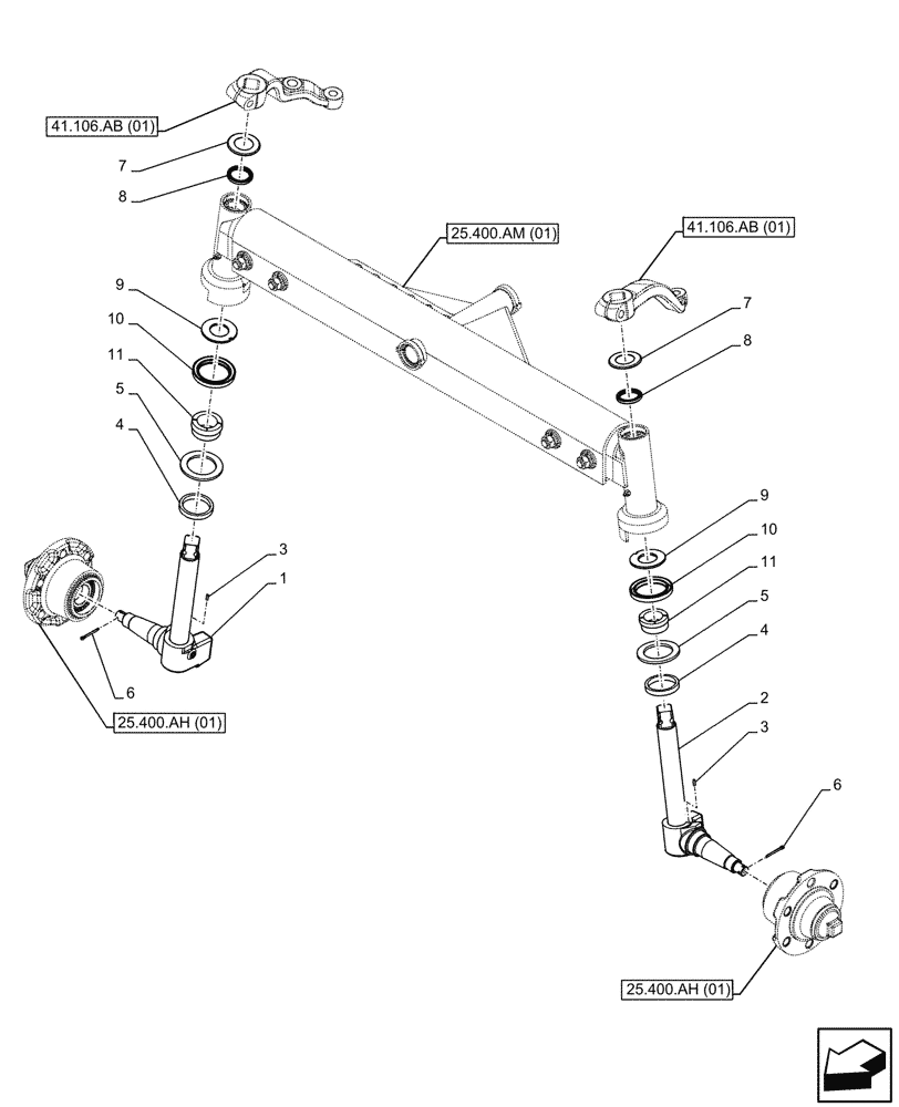 Схема запчастей Case IH FARMALL 110C - (25.400.AQ[01]) - VAR - 330581 - FRONT AXLE, STEERING KNUCKLE, 2WD (25) - FRONT AXLE SYSTEM