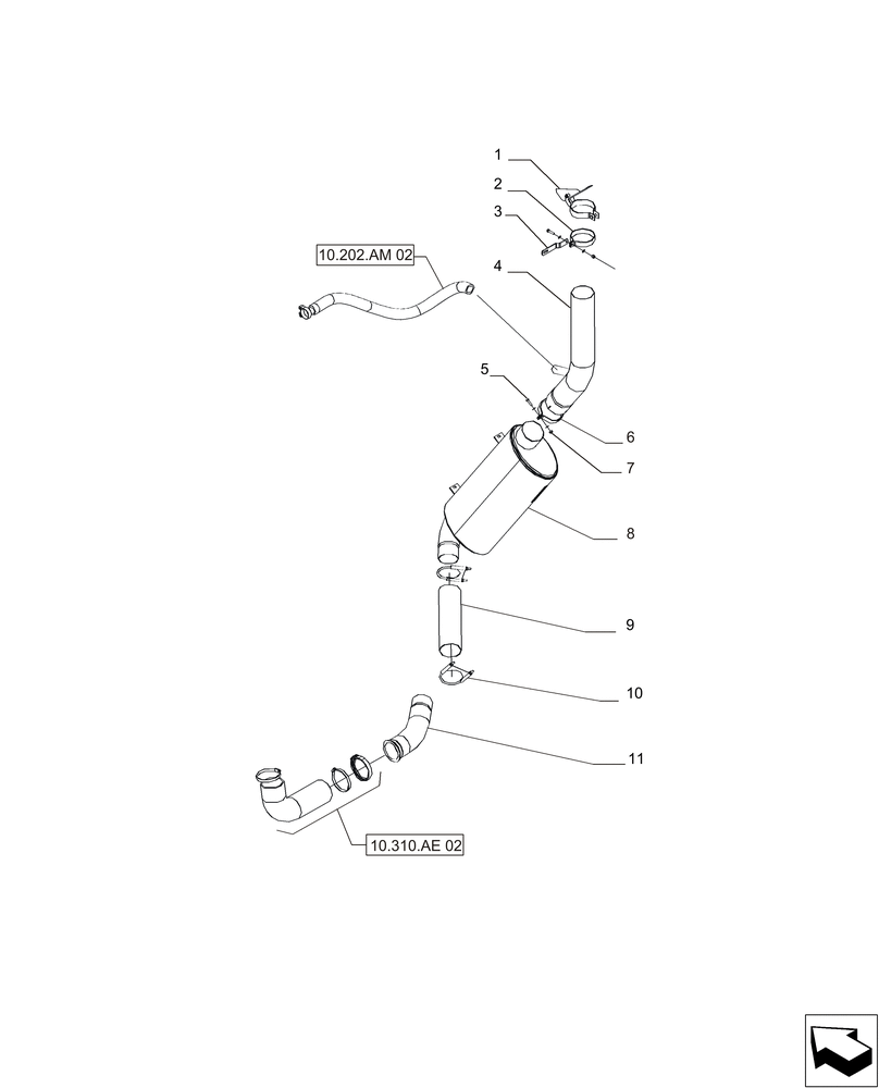 Схема запчастей Case IH A8800 - (10.254.AI[02]) - DC-9 MOTOR EXHAUST SYSTEM W/ MUFFLER (10) - ENGINE