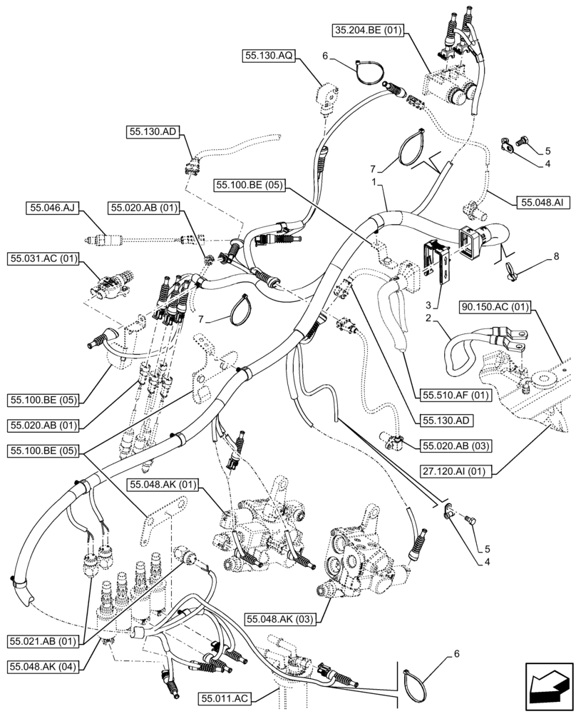 Схема запчастей Case IH FARMALL 100C - (55.100.BE[03]) - VAR - 337323, 743560 - TRANSMISSION, HARNESS, HI-LO (55) - ELECTRICAL SYSTEMS