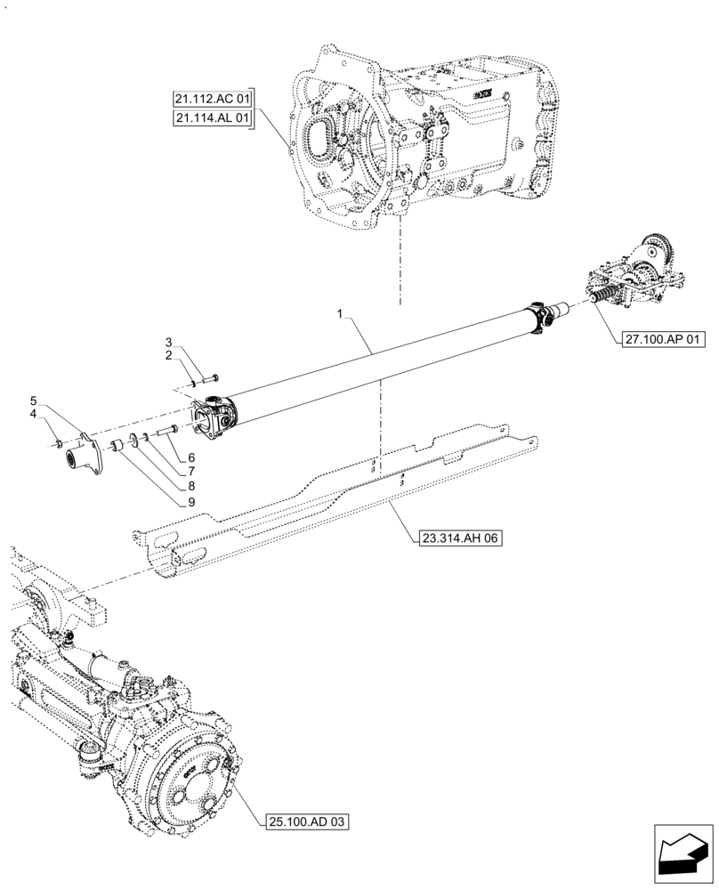 Схема запчастей Case IH FARMALL 140A - (23.314.AH[03]) - VAR - 390509 - FRONT, DRIVE SHAFT, 4WD, HEAVY DUTY (23) - FOUR WHEEL DRIVE SYSTEM