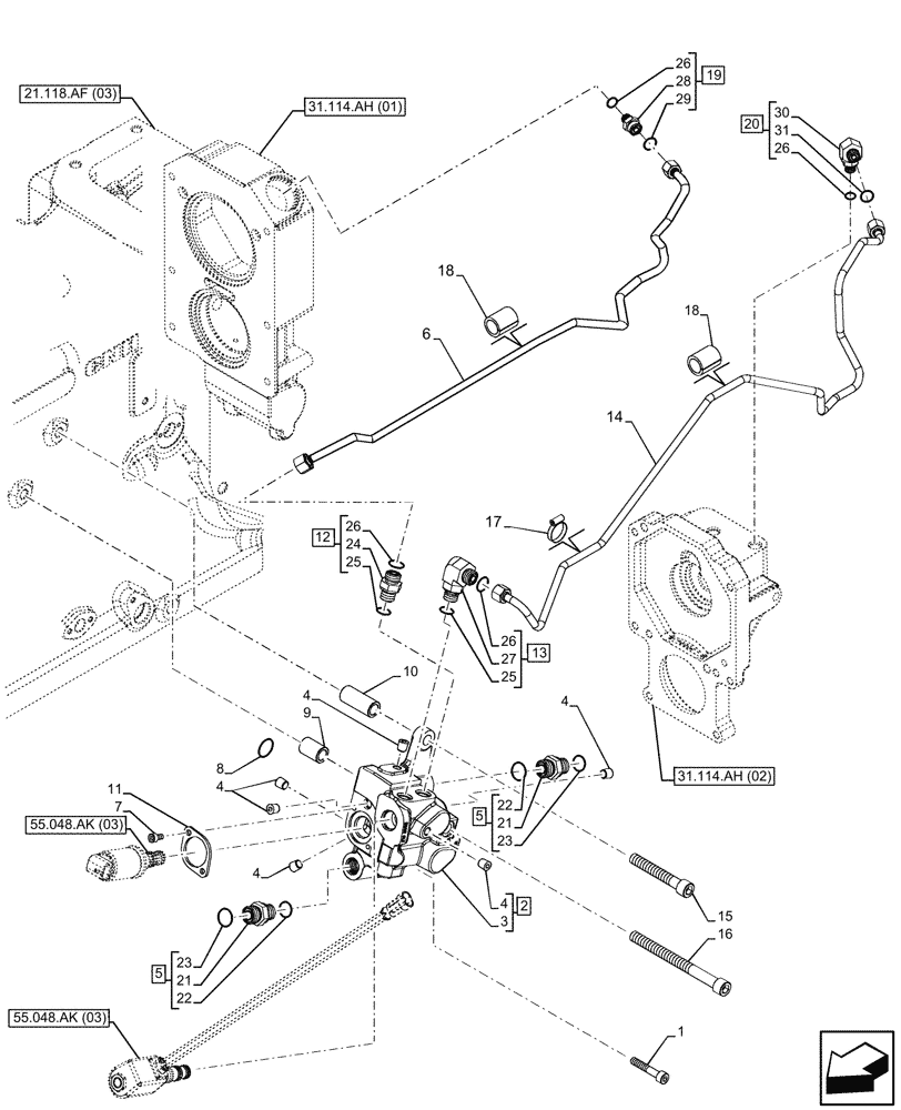 Схема запчастей Case IH FARMALL 120C - (31.104.AR[04]) - VAR - 744580, 744581, 744990 - PTO, CONTROL VALVE, 4WD (31) - IMPLEMENT POWER TAKE OFF