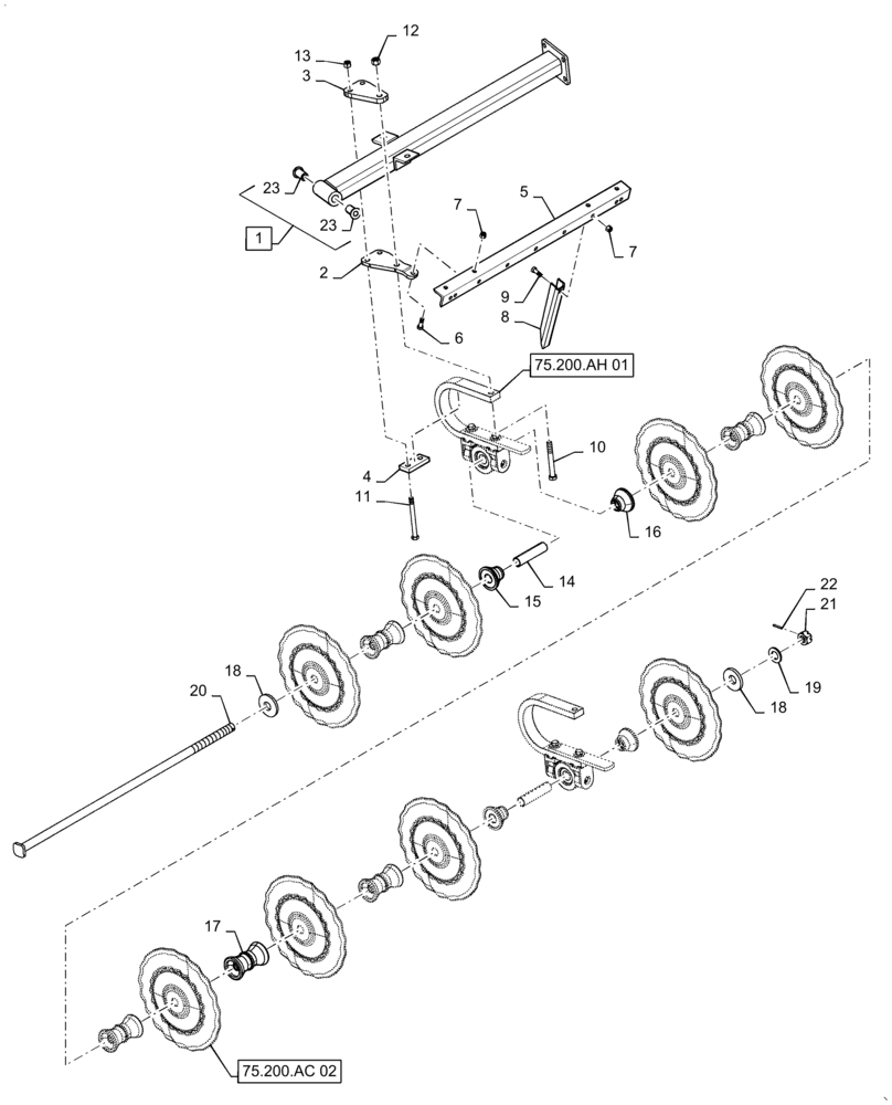 Схема запчастей Case IH TRUE-TANDEM 335VT - (75.200.AG[11]) - LEFT REAR MAIN-CUSHION GANG WITH 7.5 IN. SPACING (75) - SOIL PREPARATION