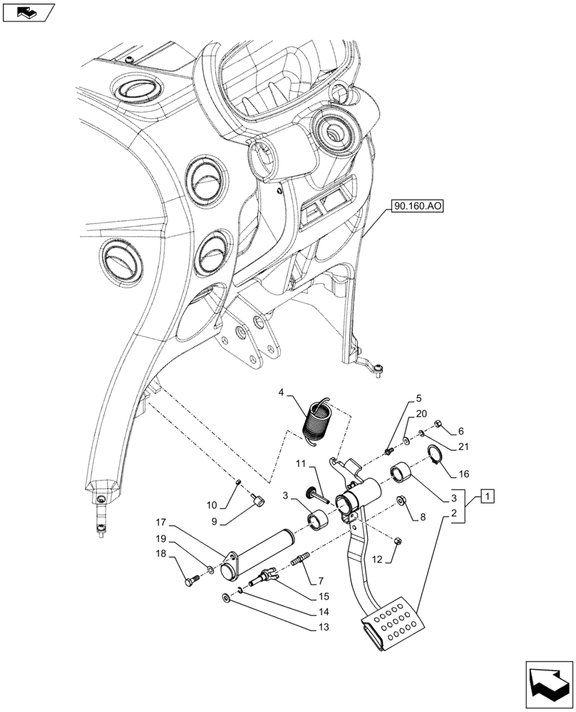 Схема запчастей Case IH FARMALL 95C - (18.100.AF[03A]) - VAR - 744762, 744763, 744764 - CLUTCH MECHANISM, PEDAL, W/ CAB - BEGIN YR 03-MAY-2014 (18) - CLUTCH