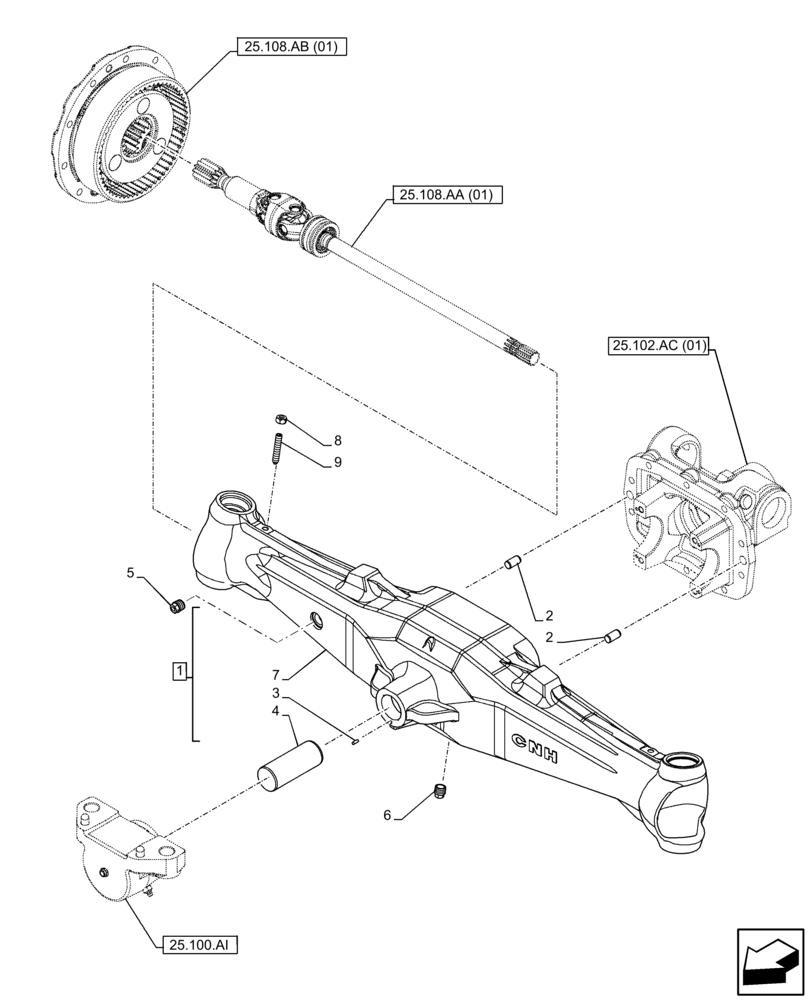 Схема запчастей Case IH FARMALL 100C - (25.100.AD[01]) - VAR - 390328, 743559, 744580, 744990 - FRONT AXLE, HOUSING, W/ MECHANICAL ENGAGEMENT, 4WD (25) - FRONT AXLE SYSTEM