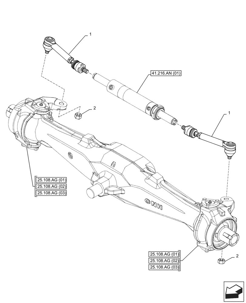 Схема запчастей Case IH FARMALL 110C - (41.106.AD) - VAR - 337323, 390328, 743559, 743560 , 744580, 744581, 744990 - FRONT AXLE, STEERING TIE-ROD, 4WD (41) - STEERING