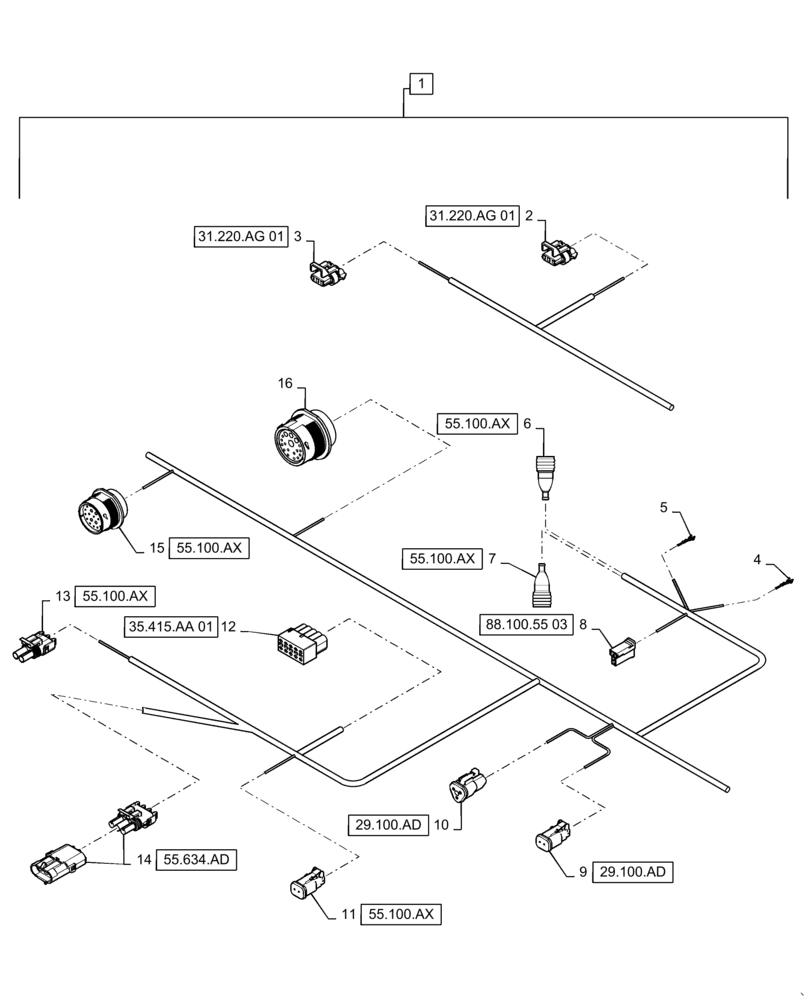 Схема запчастей Case IH WD2504 - (55.101.AC[03]) - WIRE HARNESS & CONNECTOR, NON-DRAPER, FM6 (CONT,) (55) - ELECTRICAL SYSTEMS