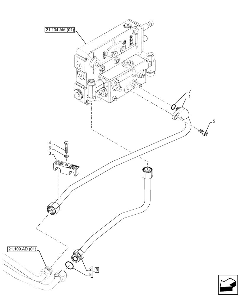 Схема запчастей Case IH FARMALL 110C - (21.109.AD[03]) - VAR - 743524 - TRANSMISSION OIL, COOLER, LINE, PIPE (21) - TRANSMISSION