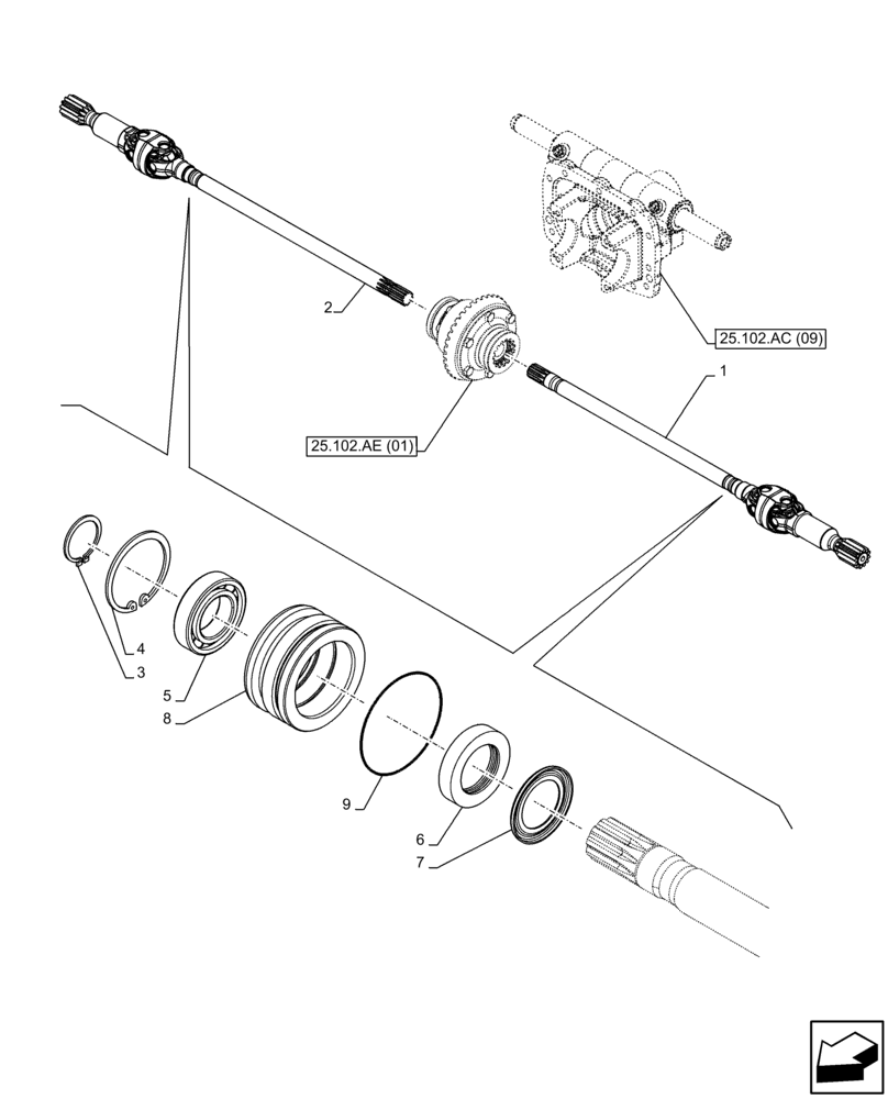 Схема запчастей Case IH FARMALL 100C - (25.108.AA[03]) - VAR - 743560 - FRONT AXLE, SHAFT, W/ ELECTROHYDRAULIC ENGAGEMENT, 4WD, HI-LO (25) - FRONT AXLE SYSTEM