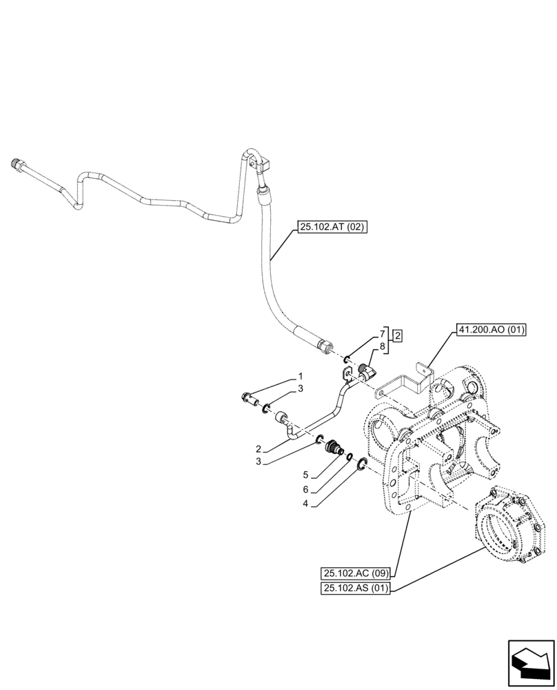 Схема запчастей Case IH FARMALL 110C - (25.102.AT[01]) - VAR - 337323, 743560 - DIFFERENTIAL LOCK, CONTROLS, LINE, W/ ELECTROHYDRAULIC ENGAGEMENT, 4WD, HI-LO (25) - FRONT AXLE SYSTEM