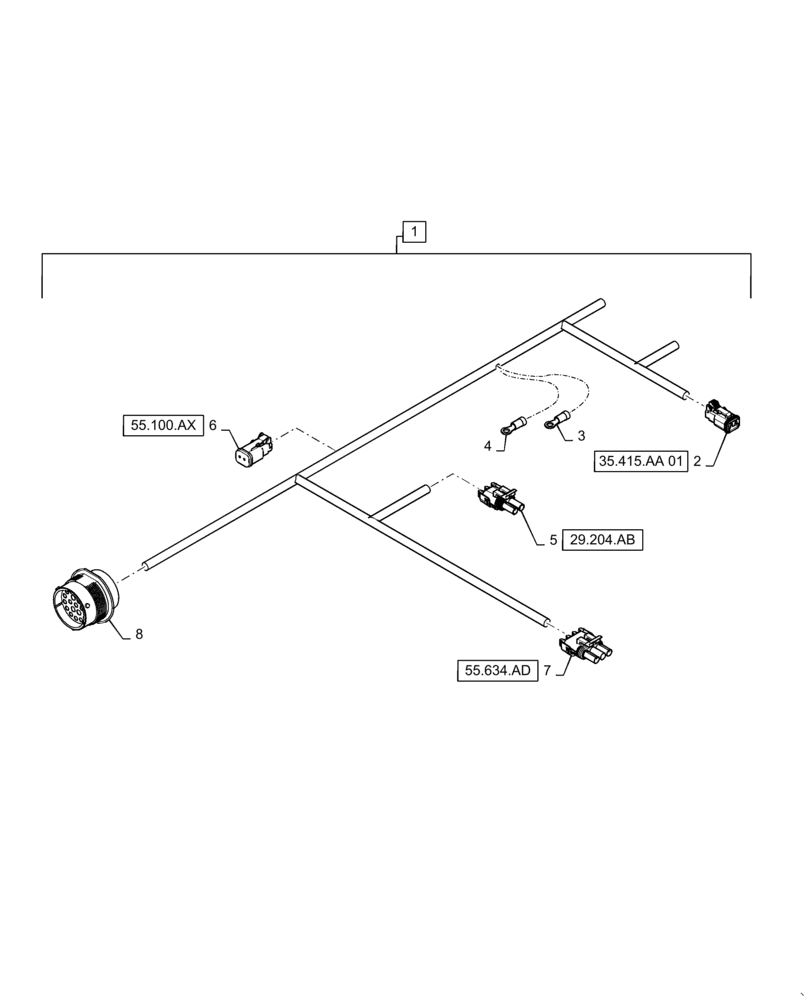 Схема запчастей Case IH WD1504 - (55.101.AC[05]) - WIRE HARNESS & CONNECTOR, NON-DRAPER, FM4 (CONT,) (55) - ELECTRICAL SYSTEMS