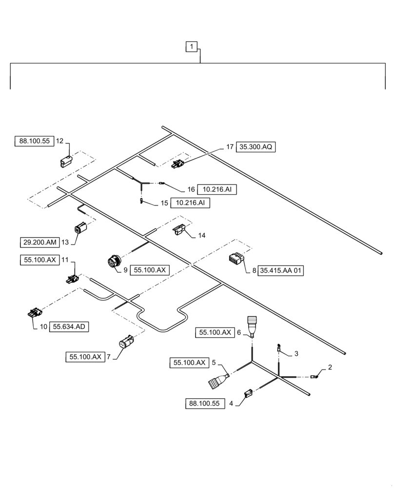 Схема запчастей Case IH WD1204 - (55.101.AC[03]) - WIRE HARNESS & CONNECTOR, NON-DRAPER, FM4 (CONT,) (55) - ELECTRICAL SYSTEMS