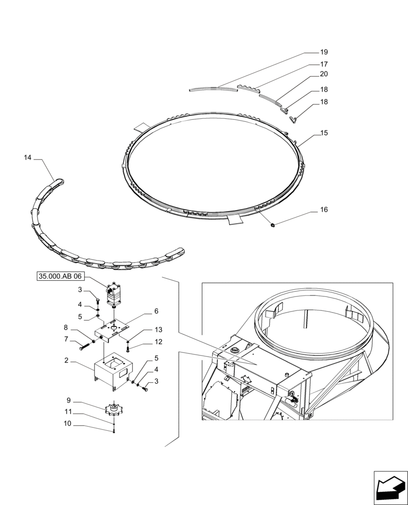 Схема запчастей Case IH A8000 - (74.204.AA[04]) - PRIMARY EXTRACTOR HOOD HYDRAULIC SLEW (74) - CLEANING