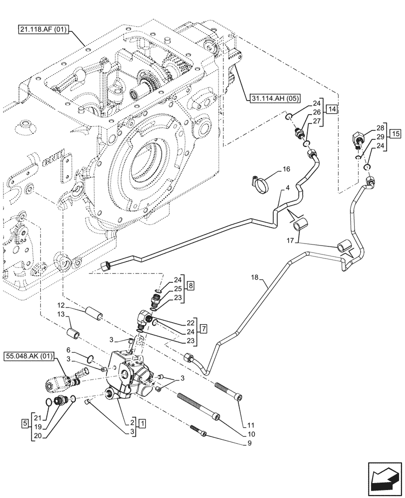 Схема запчастей Case IH FARMALL 110C - (31.104.AR[01]) - VAR - 330581, 390328, 743559 - PTO, CONTROL VALVE (31) - IMPLEMENT POWER TAKE OFF