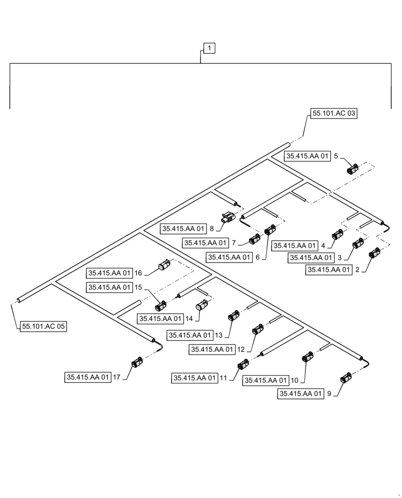 Схема запчастей Case IH WD1904 - (55.101.AC[04]) - WIRE HARNESS & CONNECTOR, DRAPER, FD6 (CONT.) (55) - ELECTRICAL SYSTEMS