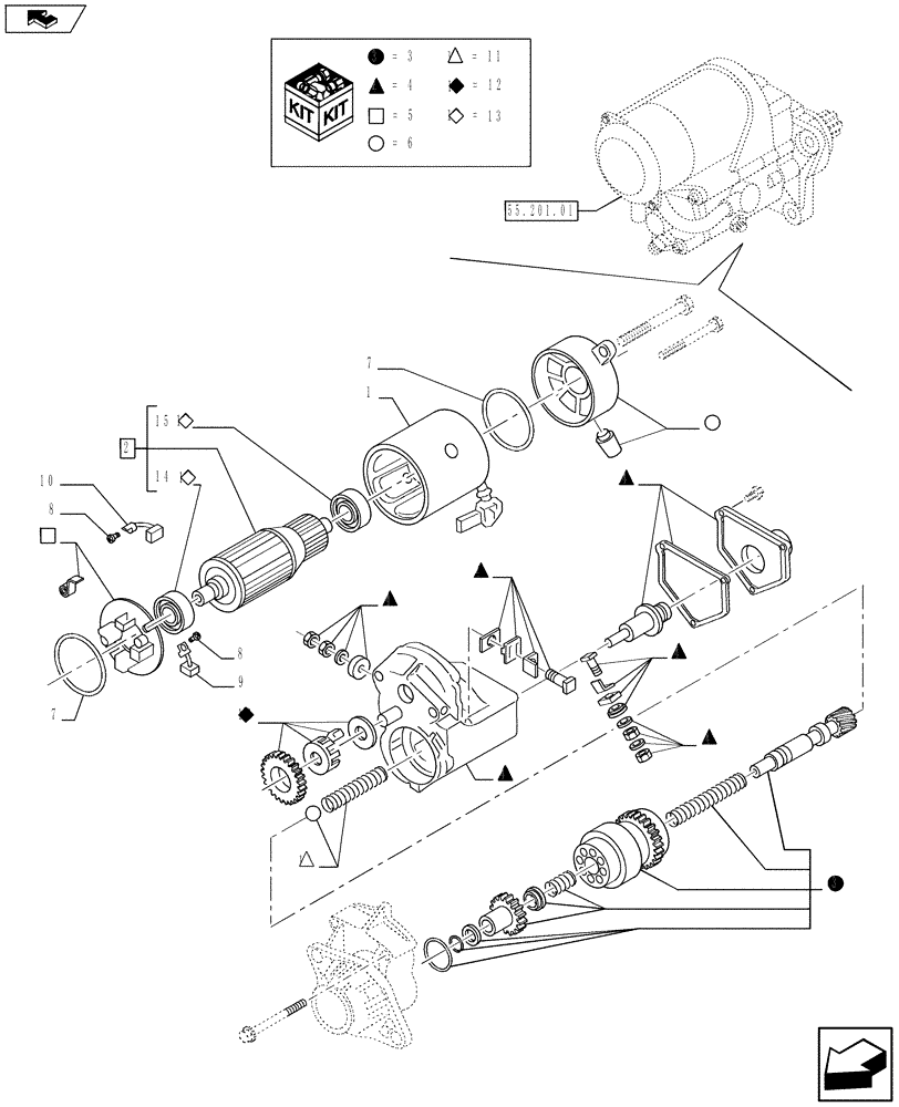 Схема запчастей Case IH F3BFA613C E005 - (55.201.0101) - STARTER MOTOR - COMPONENTS (55) - ELECTRICAL SYSTEMS