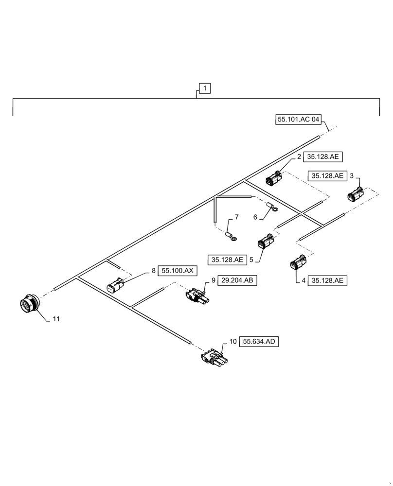 Схема запчастей Case IH WD2304 - (55.101.AC[05]) - WIRE HARNESS & CONNECTOR, DRAPER, FD6 (CONT.) (55) - ELECTRICAL SYSTEMS