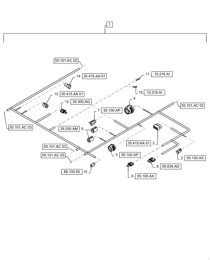 Схема запчастей Case IH WD2504 - (55.101.AC[03]) - WIRE HARNESS & CONNECTOR, DRAPER, FD6 (CONT.) (55) - ELECTRICAL SYSTEMS