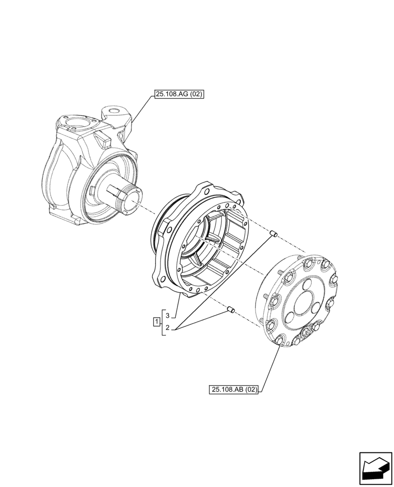 Схема запчастей Case IH FARMALL 120C - (25.108.AN[02]) - VAR - 744581 - FRONT AXLE, STEERING KNUCKLE, HUB, W/ ELECTROHYDRAULIC ENGAGEMENT, 4WD, HEAVY DUTY (25) - FRONT AXLE SYSTEM