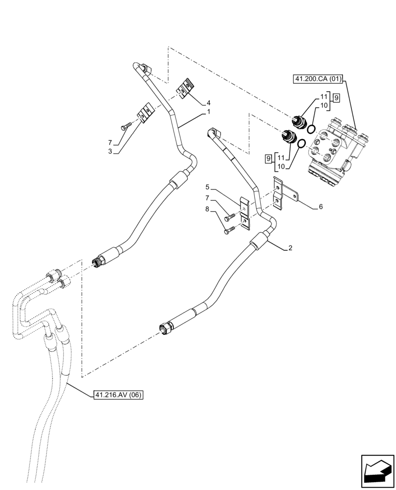 Схема запчастей Case IH FARMALL 120C - (41.216.AV[01]) - VAR - 330581 - HYDRAULIC STEERING, CYLINDER, LINE, SHUTTLE, 2WD (41) - STEERING