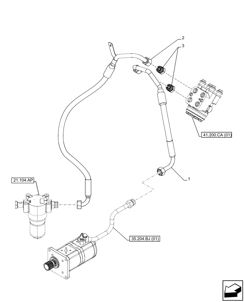 Схема запчастей Case IH FARMALL 100C - (41.200.AA[02]) - VAR - 330581 - STEERING LINE, POWERSHUTTLE, 2WD (41) - STEERING