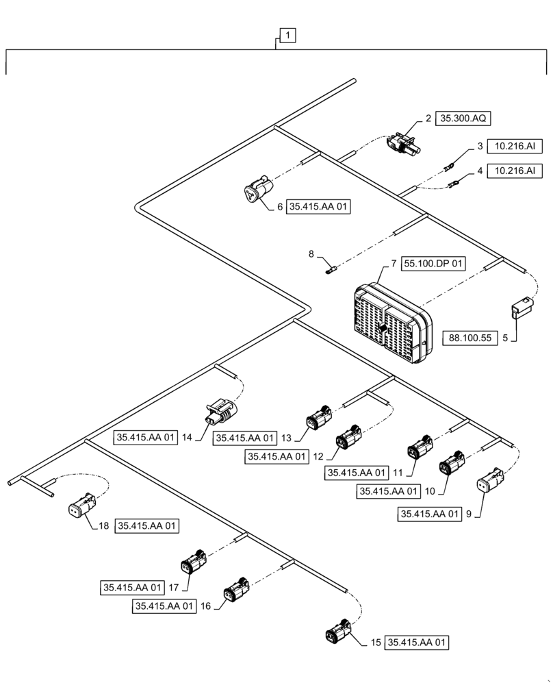 Схема запчастей Case IH WD1504 - (55.101.AC[04]) - WIRE HARNESS & CONNECTOR, NON-DRAPER, FM4 (CONT,) (55) - ELECTRICAL SYSTEMS