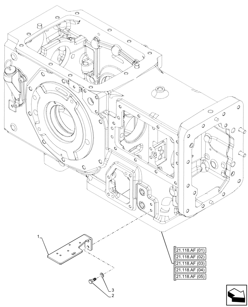 Схема запчастей Case IH FARMALL 110C - (21.118.AF[06]) - VAR - 330581, 337323, 390328, 743559, 743560, 744580, 744581, 744990 - TRANSMISSION, DRIVE, HOUSINGBRACKET (21) - TRANSMISSION