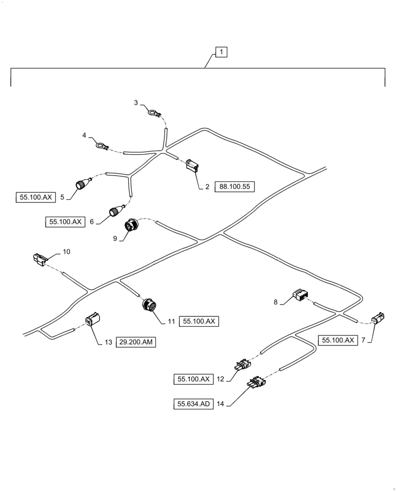Схема запчастей Case IH WD1504 - (55.101.AC[03]) - WIRE HARNESS & CONNECTOR, NON-DRAPER, FM4 (CONT,) (55) - ELECTRICAL SYSTEMS