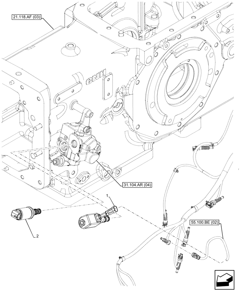 Схема запчастей Case IH FARMALL 110C - (55.048.AK[03]) - VAR - 744580, 744581, 744990 - PTO, CONTROL, SOLENOID, 4WD (55) - ELECTRICAL SYSTEMS