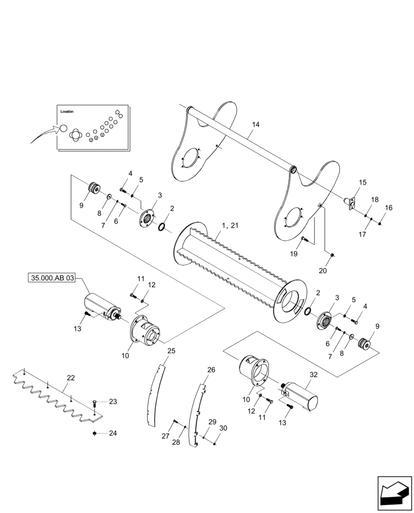 Схема запчастей Case IH A8800 - (60.360.AA[01]) - POWER KNOCKDOWN ROLLER (STANDARD) (60) - PRODUCT FEEDING