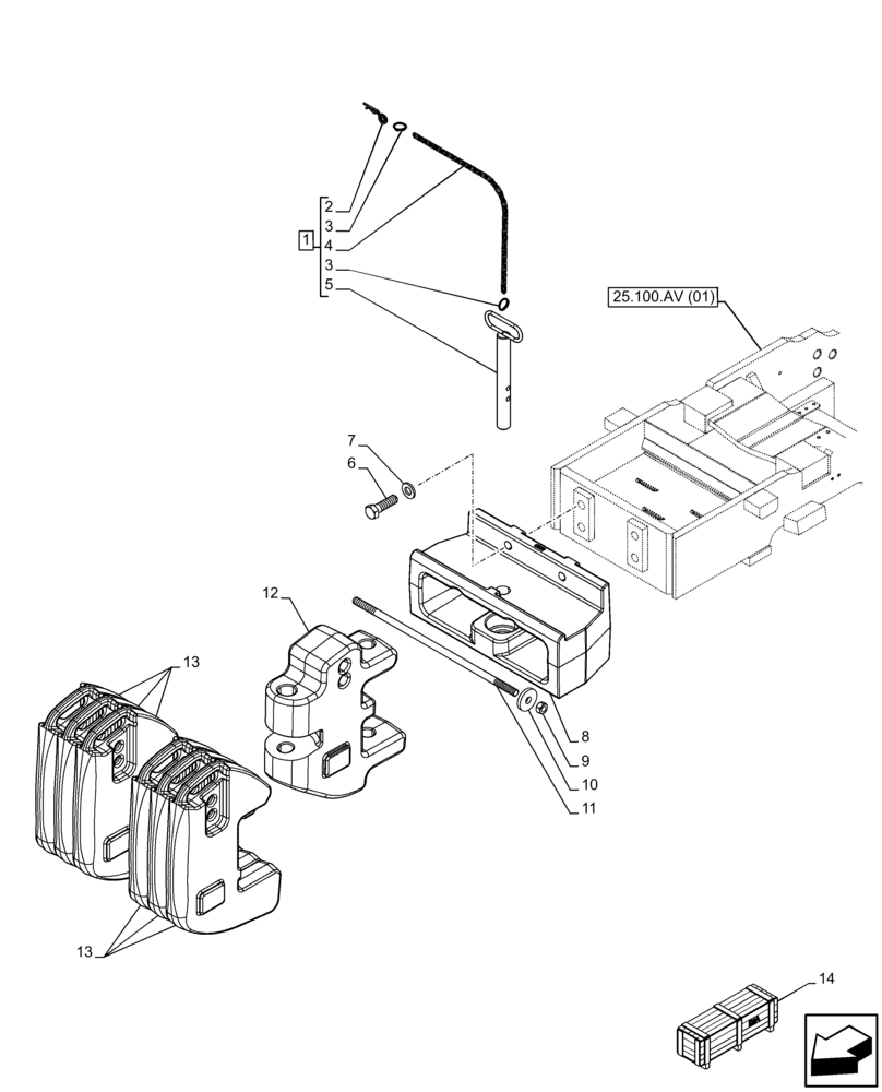Схема запчастей Case IH FARMALL 100C - (39.140.AF[04]) - VAR - 336215 - FRONT, BALLAST (320 KG) (39) - FRAMES AND BALLASTING
