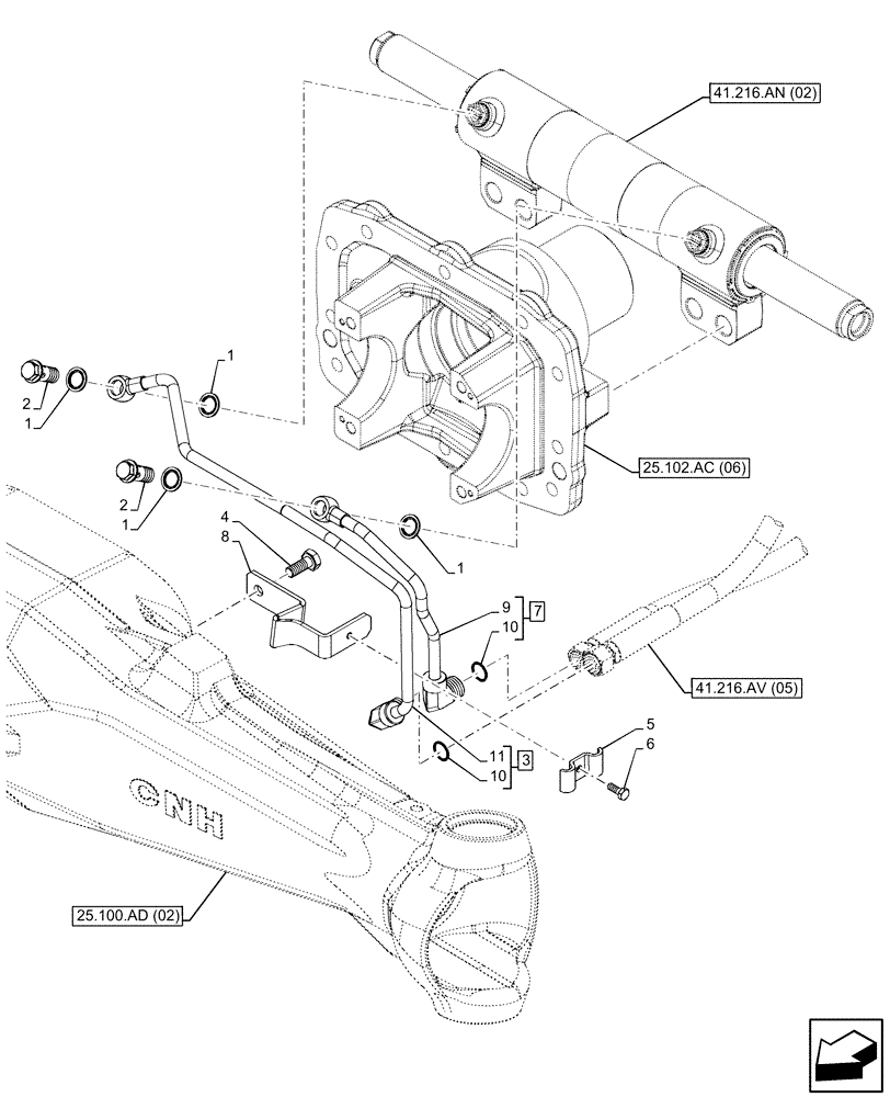 Схема запчастей Case IH FARMALL 100C - (41.200.AO[02]) - VAR - 337323, 744581 - FRONT AXLE, LUBRICATION LINE, 4WD, HEAVY DUTY (41) - STEERING