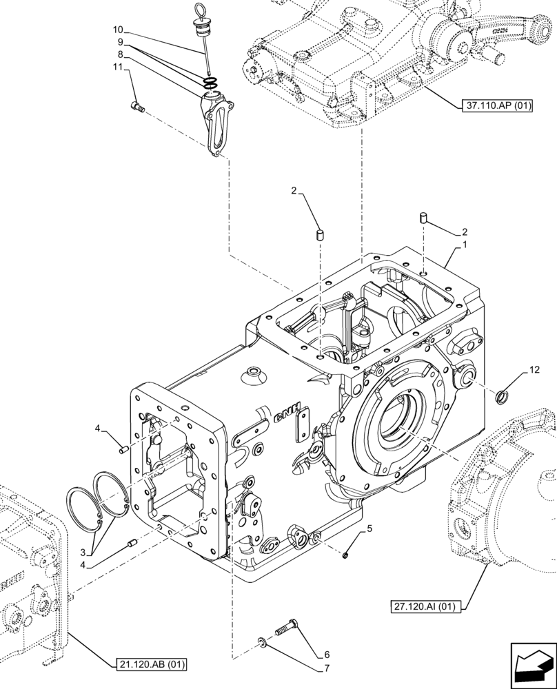 Схема запчастей Case IH FARMALL 100C - (21.118.AF[05]) - VAR - 337323, 743560 - TRANSMISSION, DRIVE, HOUSING, 4WD, HI-LO (21) - TRANSMISSION