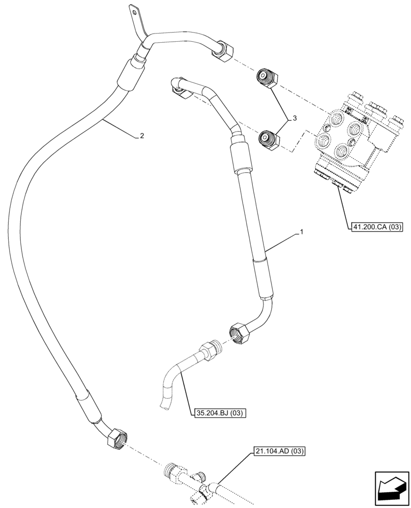 Схема запчастей Case IH FARMALL 120C - (41.200.AA[03]) - VAR - 390328, 743559, 744580, 744581, 744990 - STEERING LINE, SHUTTLE, 4WD (41) - STEERING