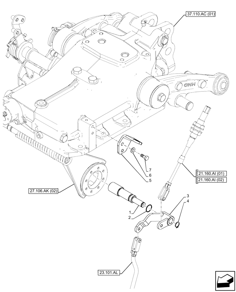 Схема запчастей Case IH FARMALL 110C - (31.101.AC[02]) - VAR - 390328, 743559 - PTO, CONTROL LEVER, 4WD (31) - IMPLEMENT POWER TAKE OFF