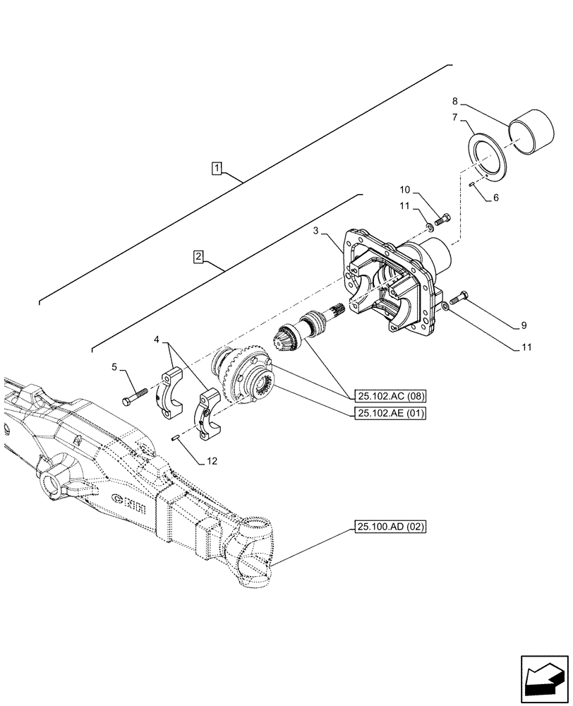 Схема запчастей Case IH FARMALL 110C - (25.102.AC[06]) - VAR - 744581 - FRONT AXLE, DIFFERENTIAL, CARRIER, 4WD, HEAVY DUTY (25) - FRONT AXLE SYSTEM