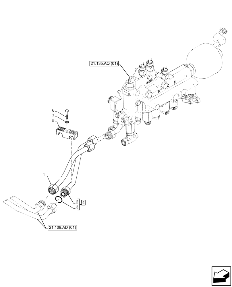 Схема запчастей Case IH FARMALL 100C - (21.109.AD[02]) - VAR - 743524 - TRANSMISSION OIL, COOLER, LINE, PIPE, HI-LO (21) - TRANSMISSION