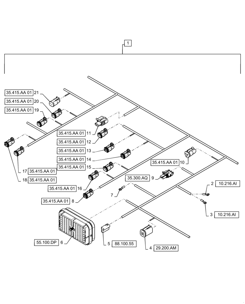 Схема запчастей Case IH WD1904 - (55.101.AC[04]) - WIRE HARNESS & CONNECTOR, NON-DRAPER, FM6 (CONT,) (55) - ELECTRICAL SYSTEMS