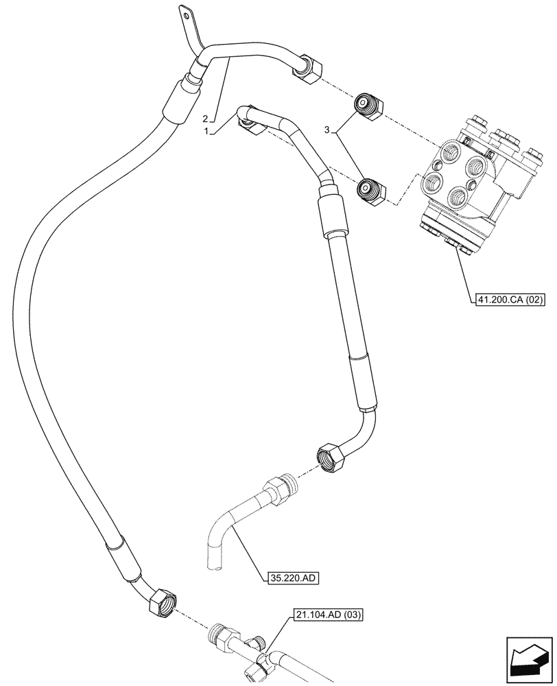 Схема запчастей Case IH FARMALL 120C - (41.200.AA[01]) - VAR - 330581 - STEERING LINE, SHUTTLE, 2WD (41) - STEERING