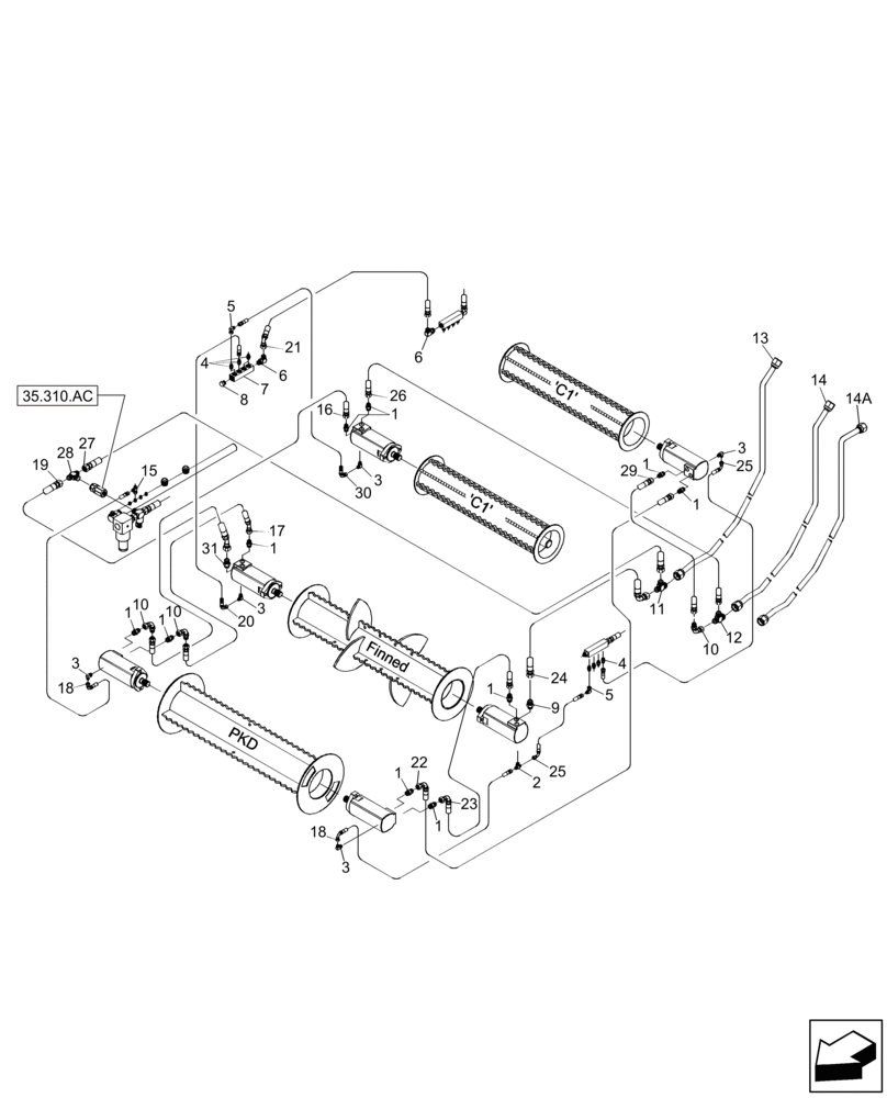 Схема запчастей Case IH A8800 - (35.000.AA[03]) - HYDRAULIC CIRCUIT (PKD/FINNED/1ST & 2ND FLOATING ROLLERS) (35) - HYDRAULIC SYSTEMS