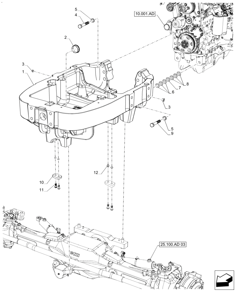 Схема запчастей Case IH FARMALL 140A - (25.100.AV[03]) - VAR - 390509, 391404, 331497 - AXLE SUPPORT, 4WD, HEAVY DUTY (25) - FRONT AXLE SYSTEM