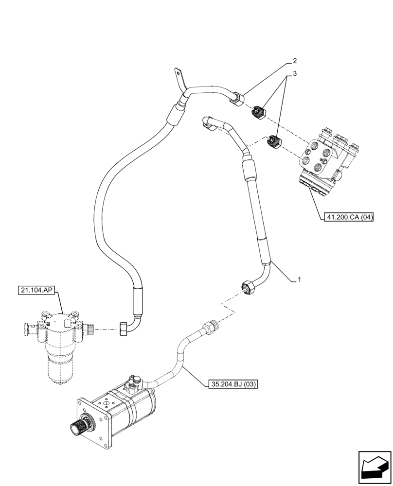 Схема запчастей Case IH FARMALL 110C - (41.200.AA[04]) - VAR - 337323, 390328, 743559, 743560, 744580, 744581, 744990 - STEERING LINE, POWERSHUTTLE, 4WD (41) - STEERING