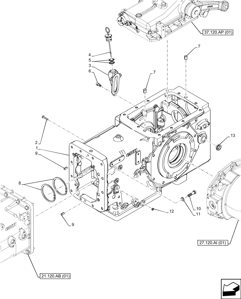 Схема запчастей Case IH FARMALL 90C - (21.118.AF[03]) - VAR - 390328, 743559, 744580, 744581, 744990 - TRANSMISSION, DRIVE, HOUSING, 4WD (21) - TRANSMISSION