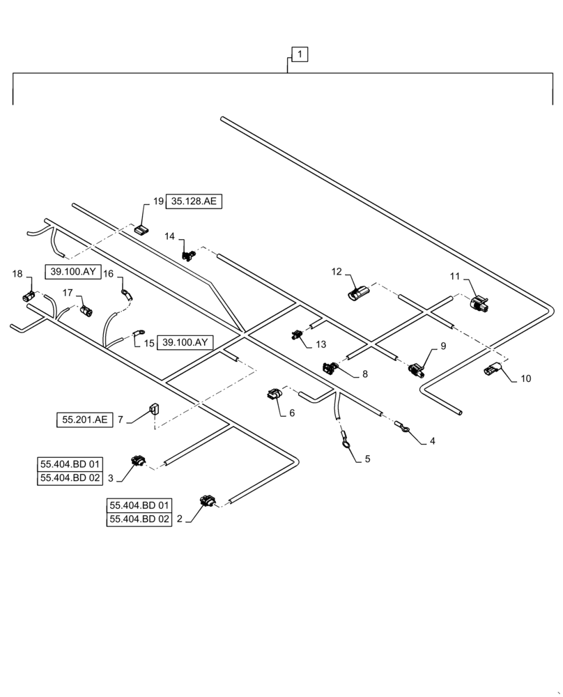 Схема запчастей Case IH WD1204 - (55.101.AC[02]) - WIRE HARNESS & CONNECTOR, DRAPER, FD4 (CONT,) (55) - ELECTRICAL SYSTEMS