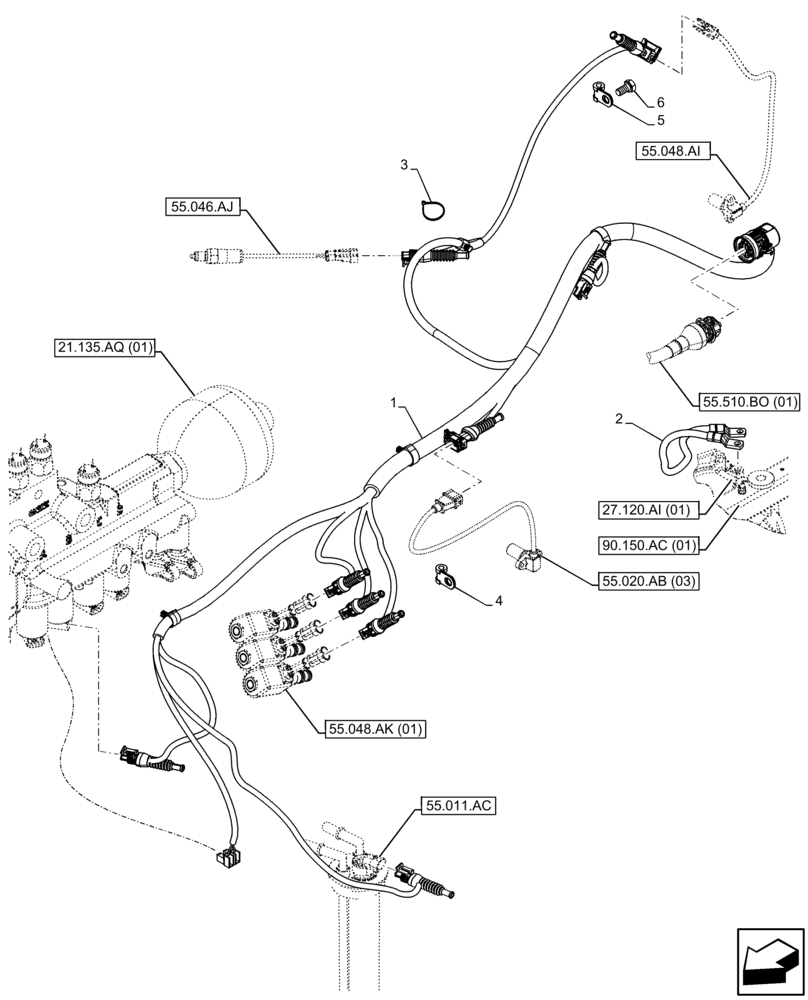 Схема запчастей Case IH FARMALL 110C - (55.100.BE[02]) - VAR - 330581, 390328, 743559, 744580, 744581, 744990 - TRANSMISSION, HARNESS (55) - ELECTRICAL SYSTEMS